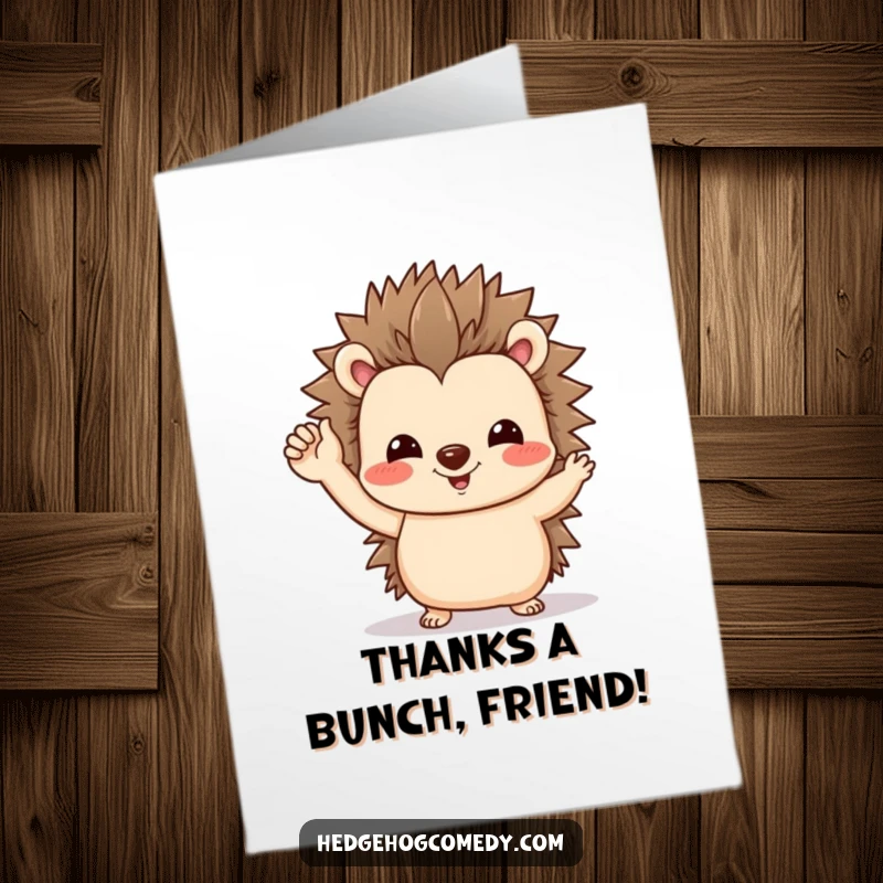 Funny Free Printable Thank You Card: A friendly hedgehog offers a tiny wave with a cute, wobbly foot.