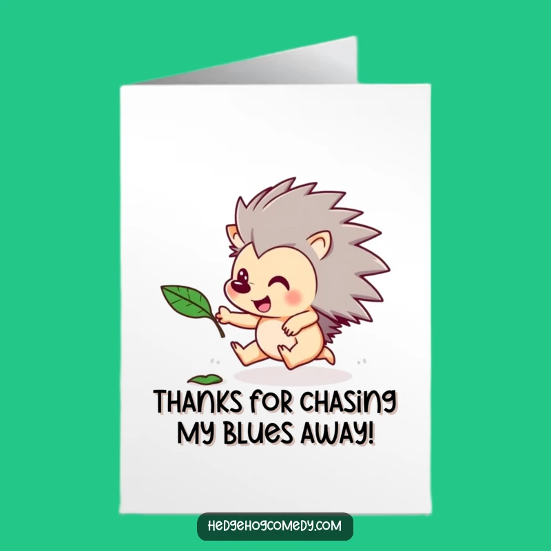 Free Printable Thank You Card: Playful Hedgehog Leaf Chase Funny Downloadable
