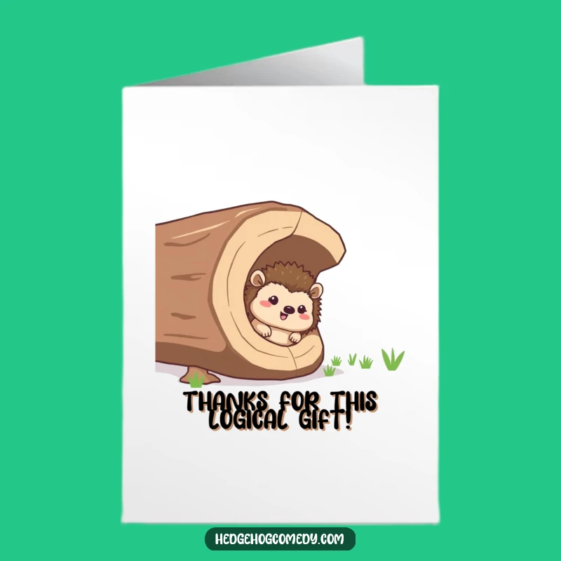 Free Printable Thank You Card: Giggling Hedgehog Log Surprise Downloadable Gift