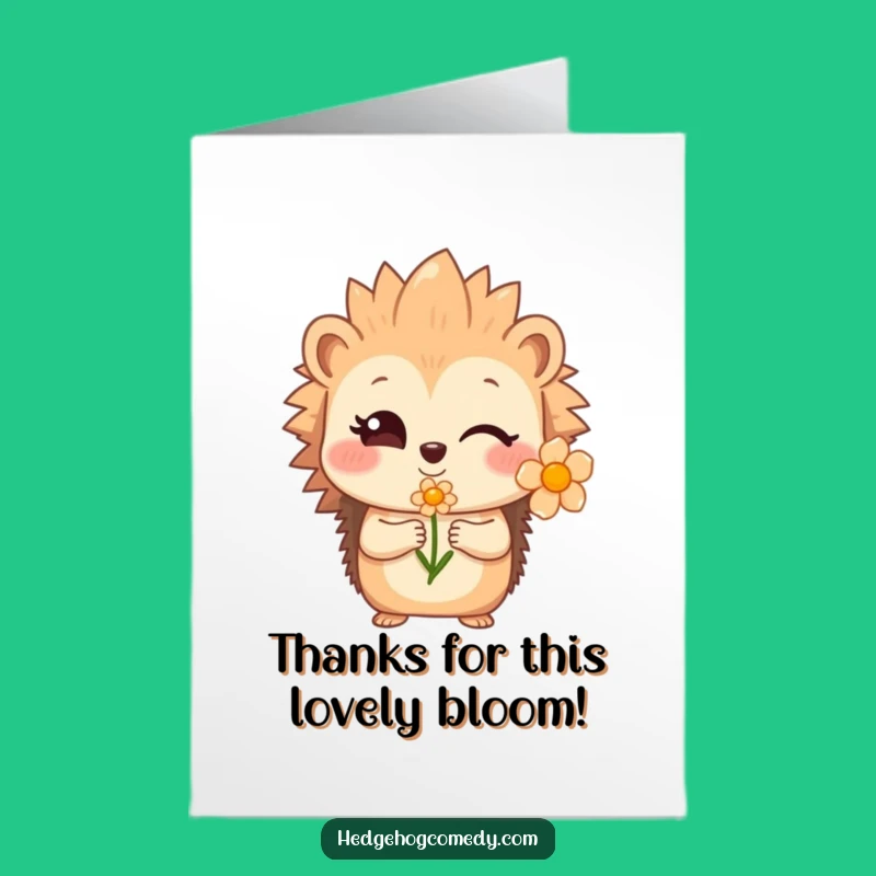 Free Printable Thank You Card: Shy Hedgehog Flower Offering Downloadable