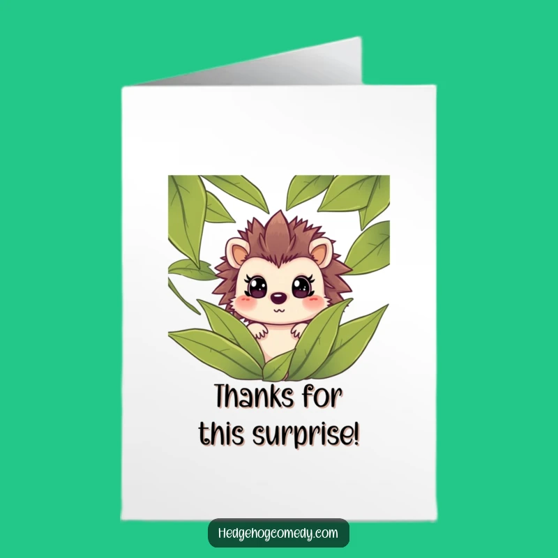 Free Printable Thank You Card: Surprised Hedgehog peeking, Funny Downloadable Gift for Gratitude