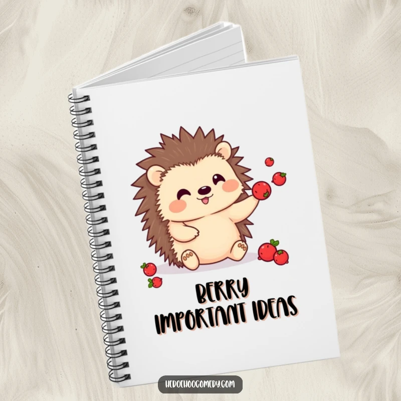 Funny kawaii hedgehog notebook, character juggling berries, cute and skillful, perfect for capturing ideas.