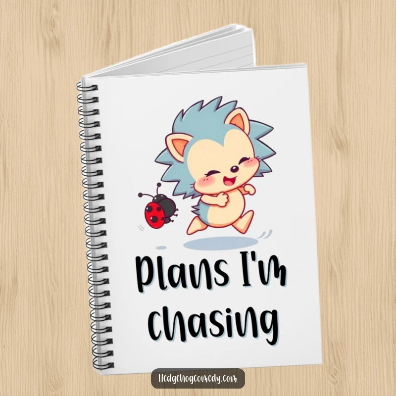 Funny Hedgehog Notebook: Energetic hedgehog enthusiastically chasing a ladybug, ideal for capturing ideas with playful humor.
