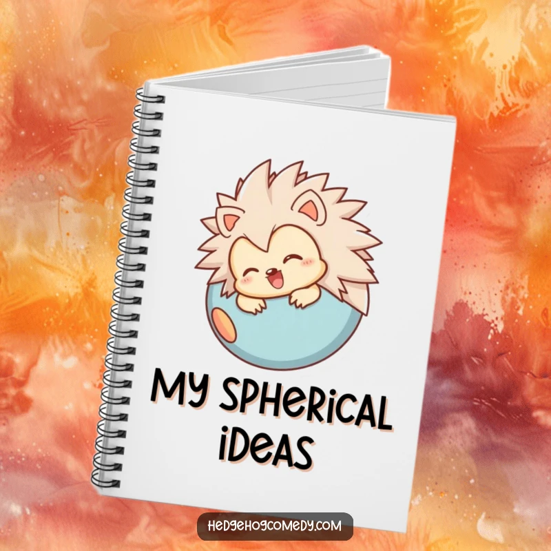 Funny notebook with a joyful hedgehog character rolling into a ball, perfect for jotting down thoughts with a humorous flair.