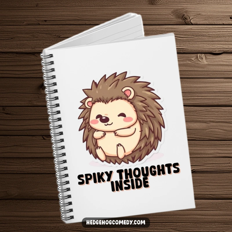 Funny kawaii hedgehog notebook, character rolling up into a ball, cute and shy, for jotting down thoughts.