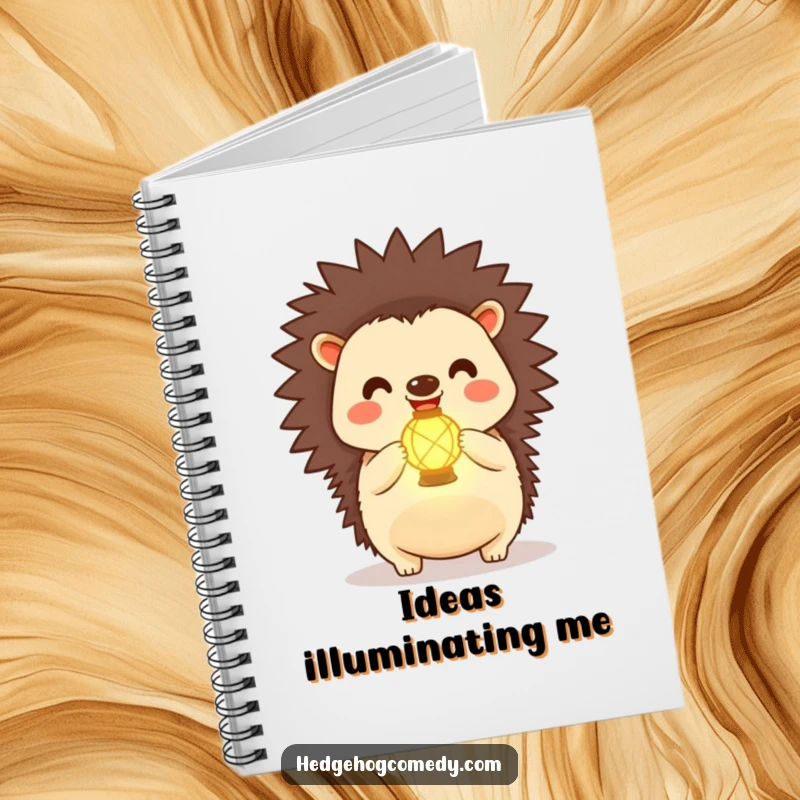 Funny Kawaii Hedgehog Notebook: A joyful hedgehog displays a small, glowing lantern on a cover designed for your notes and ideas.