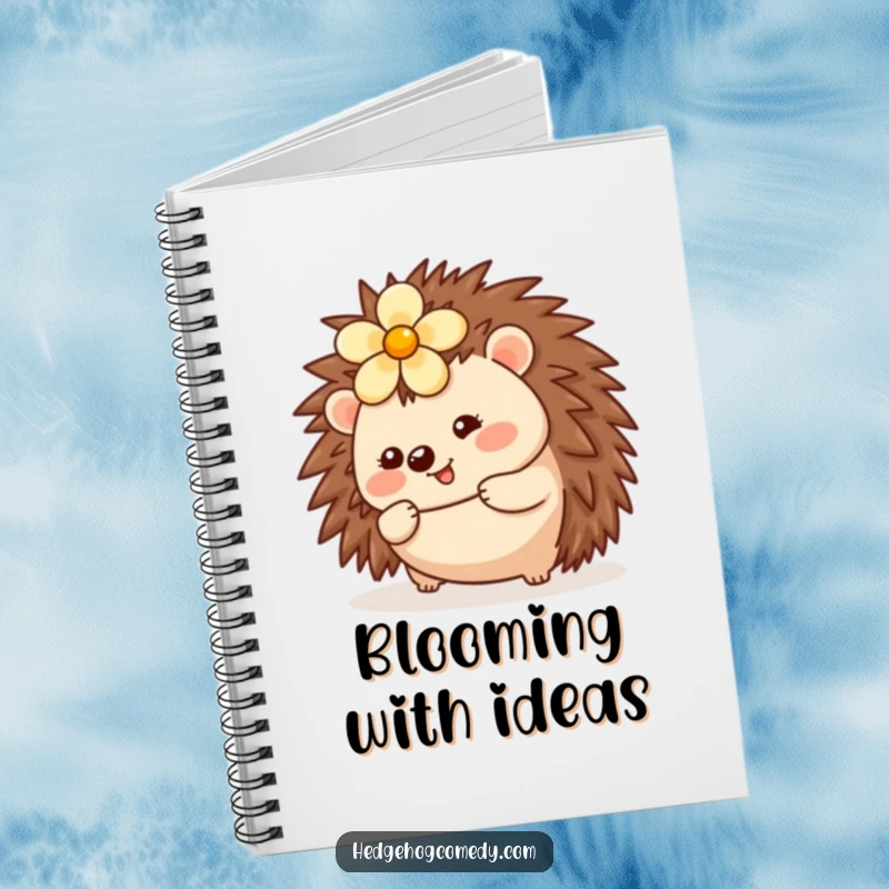 Funny Kawaii Hedgehog Notebook: A cute hedgehog with a flower rolls cheerfully on the cover of this fun notebook.