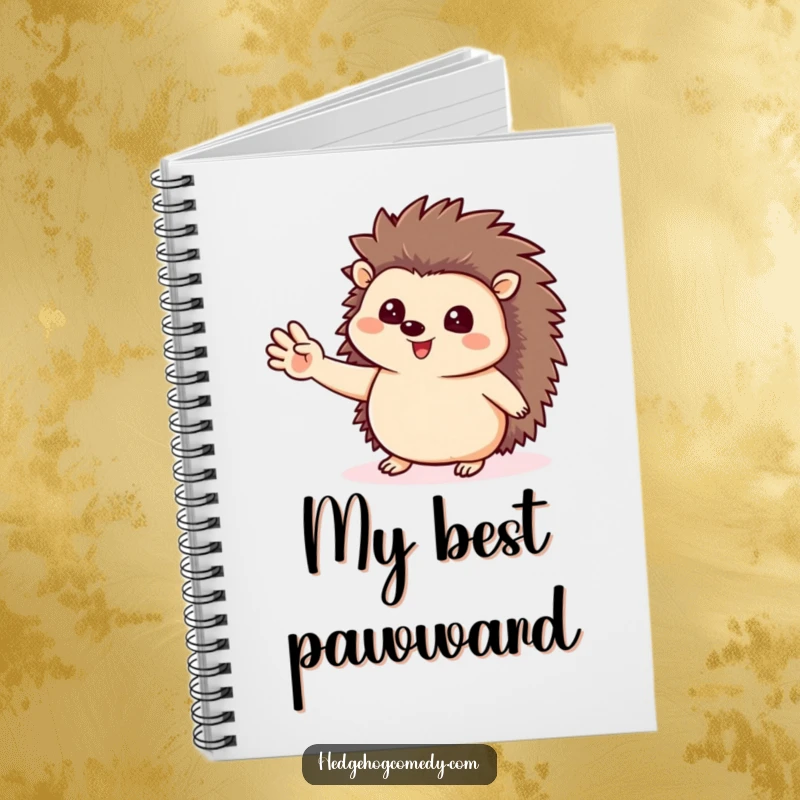 Funny cute notebook with a happy hedgehog waving hello, ideal for writing, journaling, and capturing creative ideas with style.