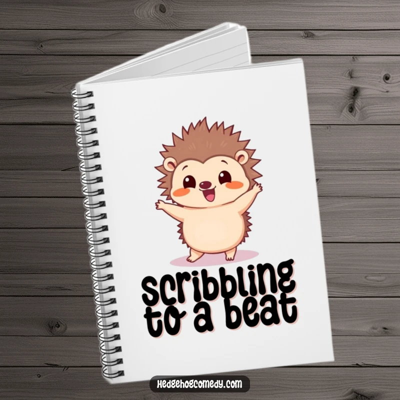 Funny Kawaii Hedgehog Notebook: The cover features a cute hedgehog wiggling its quills during a silly dance.
