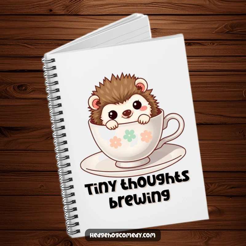 Funny Kawaii Hedgehog Notebook: A shy hedgehog peeking from a teacup, providing a cute and humorous cover for your writing endeavors.