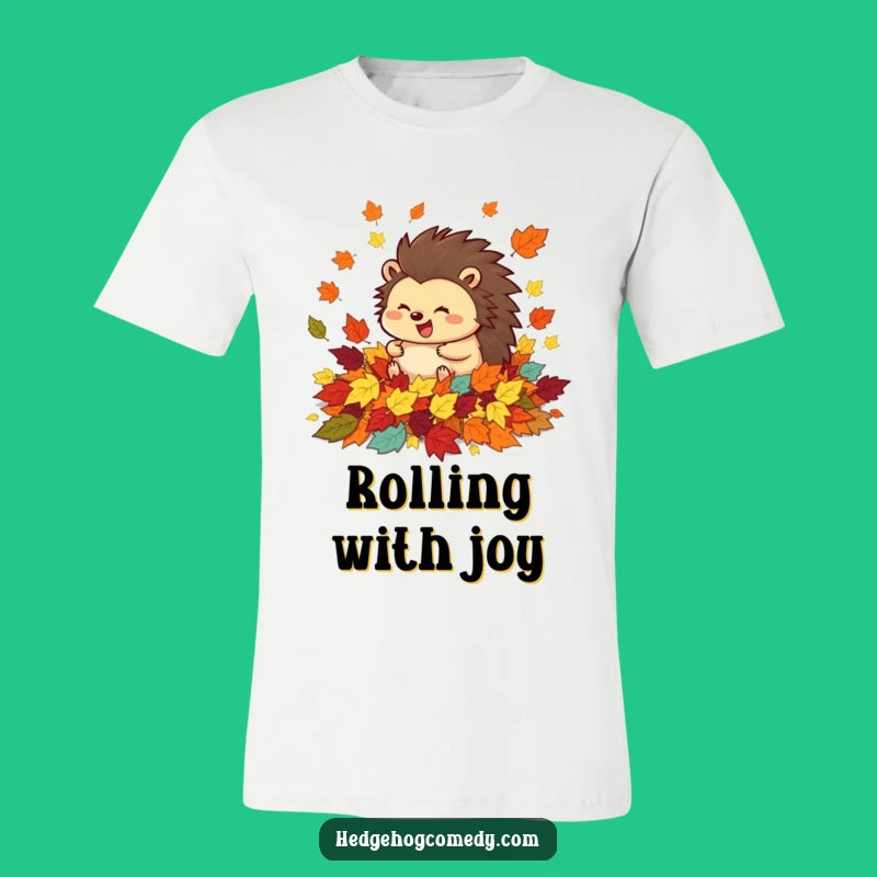 Funny Hedgehog Autumn Leaves T-Shirt - Happy Rolling Prickly Tee