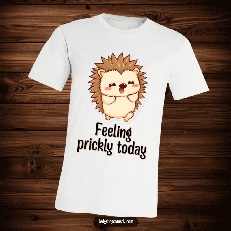 Funny Kawaii Hedgehog T-Shirt: Joyfully unfurling spiky spines with an energetic wiggle, radiating happiness. Ideal funny gift.