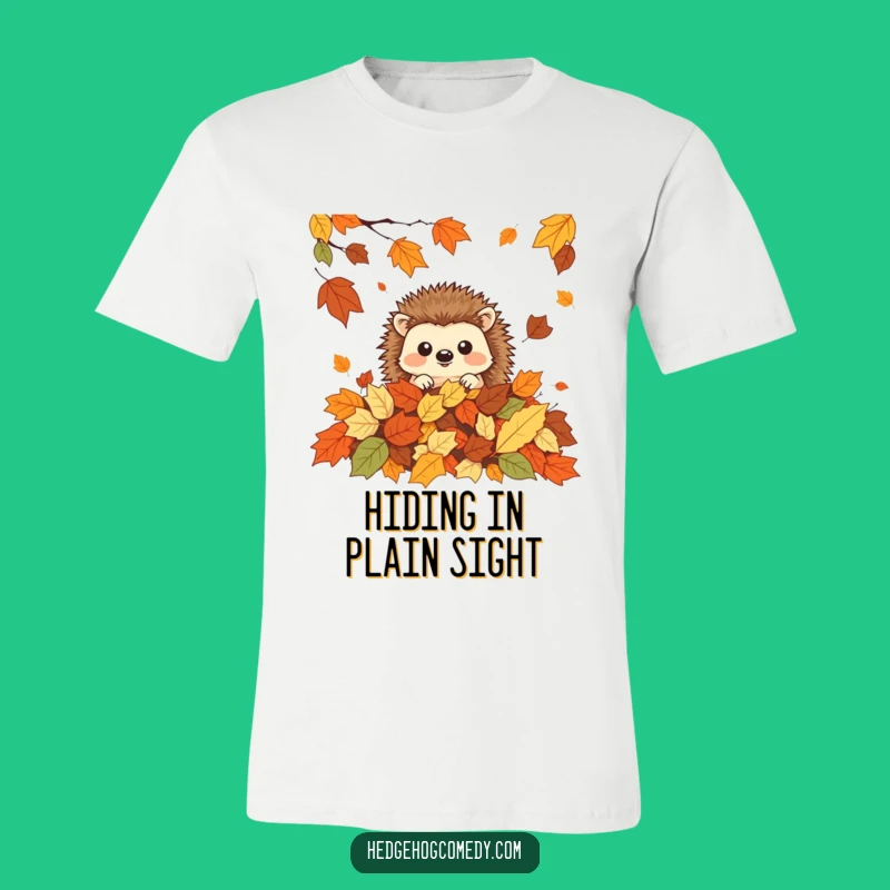 Funny Peeking Hedgehog T-Shirt: Autumn Kawaii Apparel, A Hilarious Gift for Leaf Season
