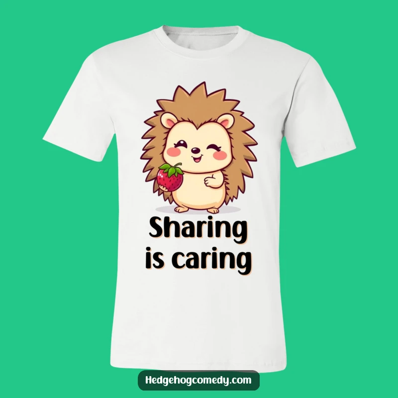 Funny Hedgehog Berry Smile T-Shirt: Cute Character Offering Treat Tee