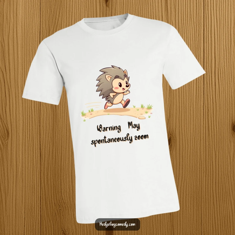 Funny T-Shirt showcasing an energetic hedgehog character zipping across a path with pure, gleeful determination. A burst of speed!