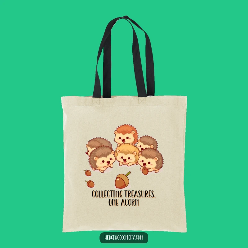 Funny Hedgehog Acorn Chase Tote Bag - Quirky Woodland Carryall