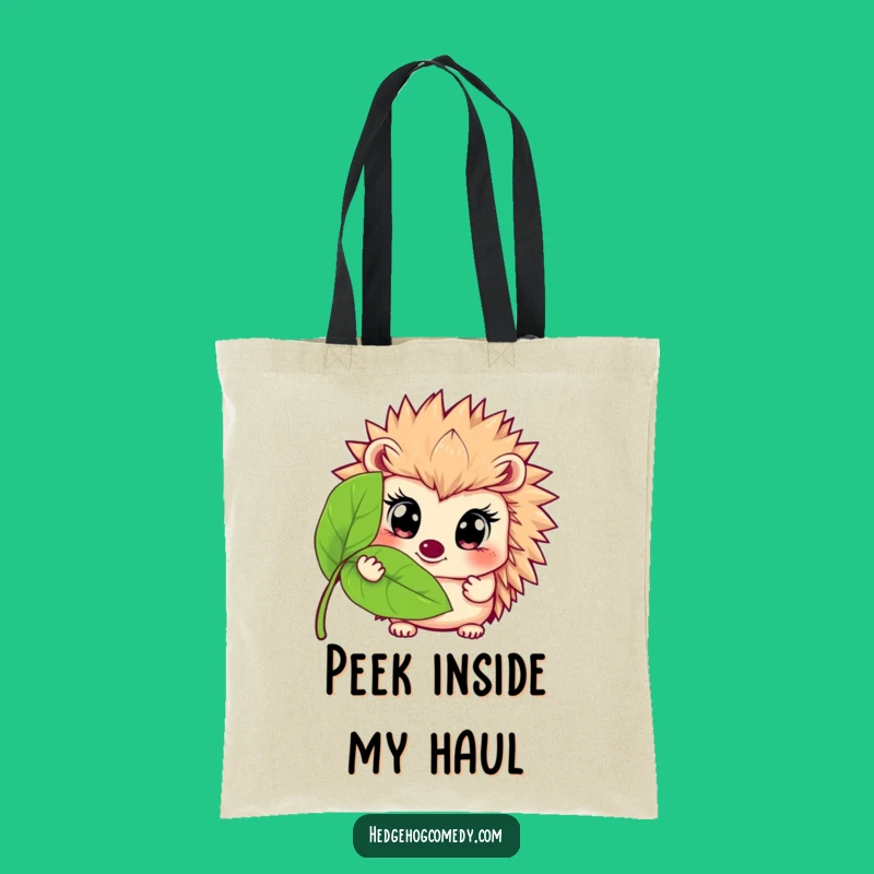 Funny Hedgehog Leaf Peek Tote: Wide-Eyed Prickly Friend's Fun Bag Gift