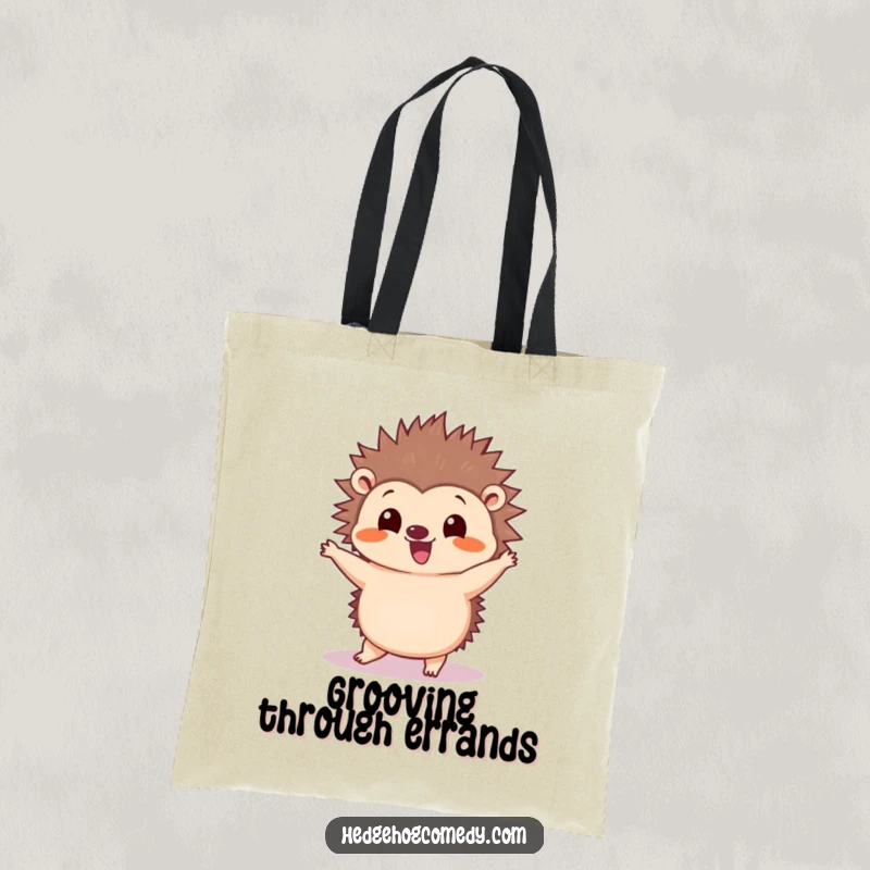 Funny Kawaii Hedgehog Tote Bag: A cute hedgehog wiggles its quills while doing a silly dance on this fun tote.
